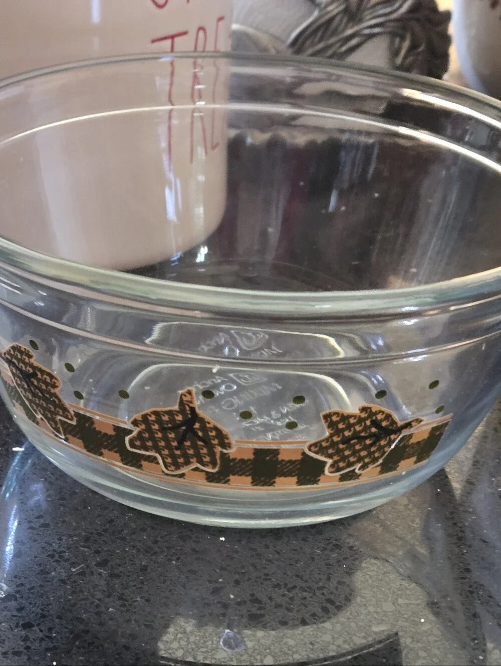 VTG Anchor Hocking Ovenware Glass Mix Bowls Grn Leaf 1.5Qt 2.5Qt Hosting Baking